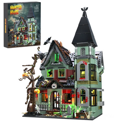 Haunted House Building Set with Lights, Halloween Mansion Building Toy for Adults