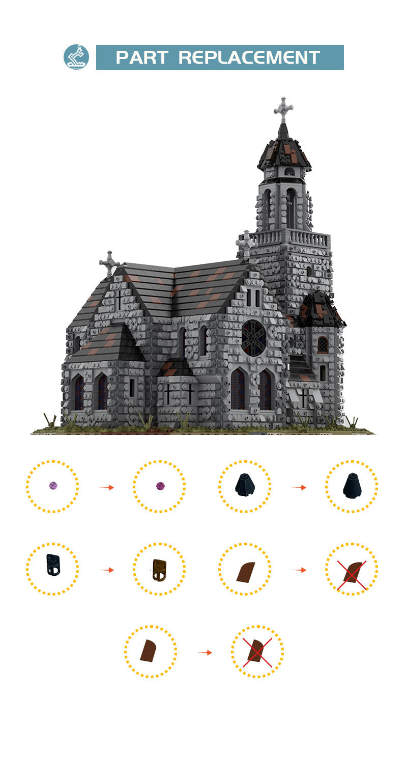 MOC 76813 Vintage European Architecture Medieval Cathedral Bricks Toy