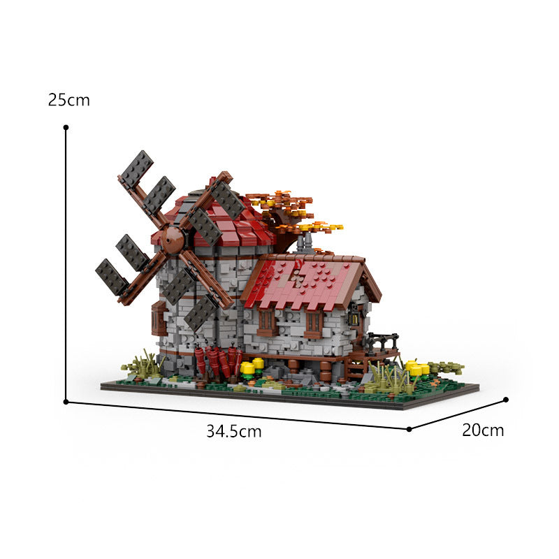 MOC 58912 Architecture Modular Medieval Windmill Brick Toy