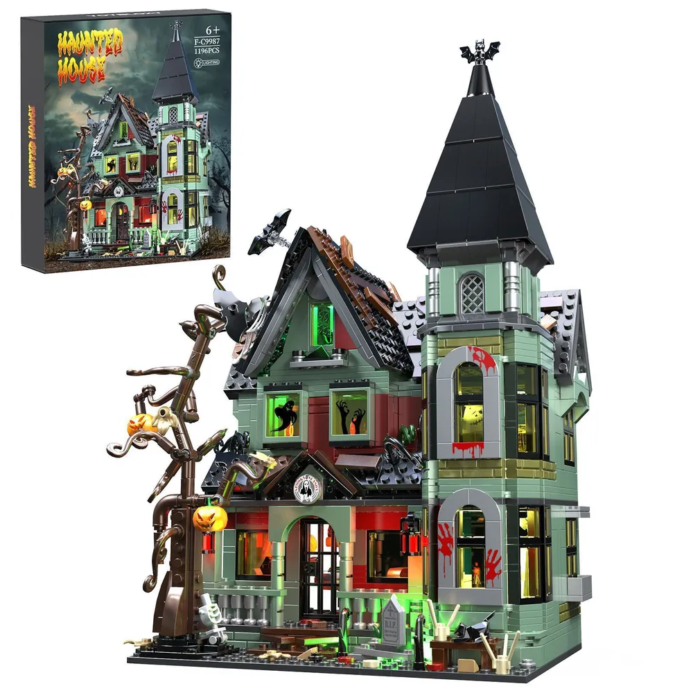 Haunted House Building Set with Lights, Halloween Mansion Building Toy for Adults