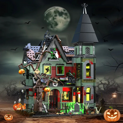 Haunted House Building Set with Lights, Halloween Mansion Building Toy for Adults