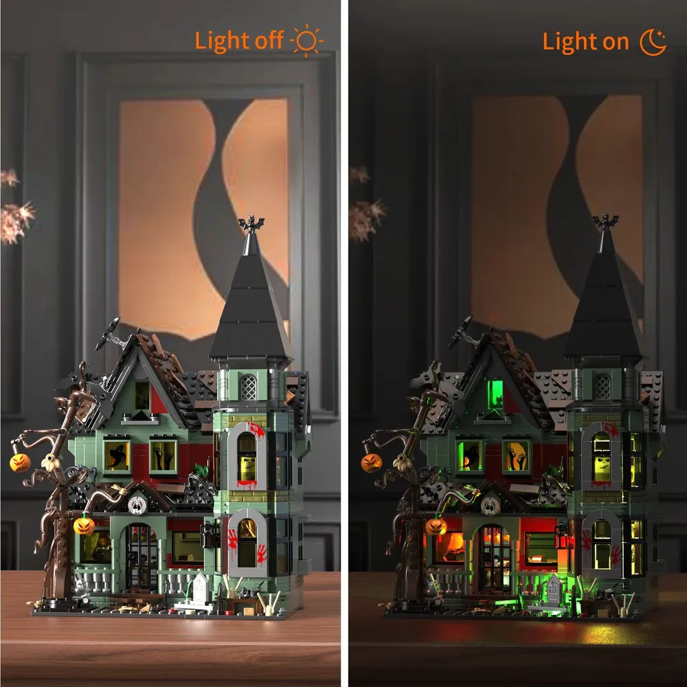 Haunted House Building Set with Lights, Halloween Mansion Building Toy for Adults