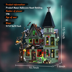 Haunted House Building Set with Lights, Halloween Mansion Building Toy for Adults