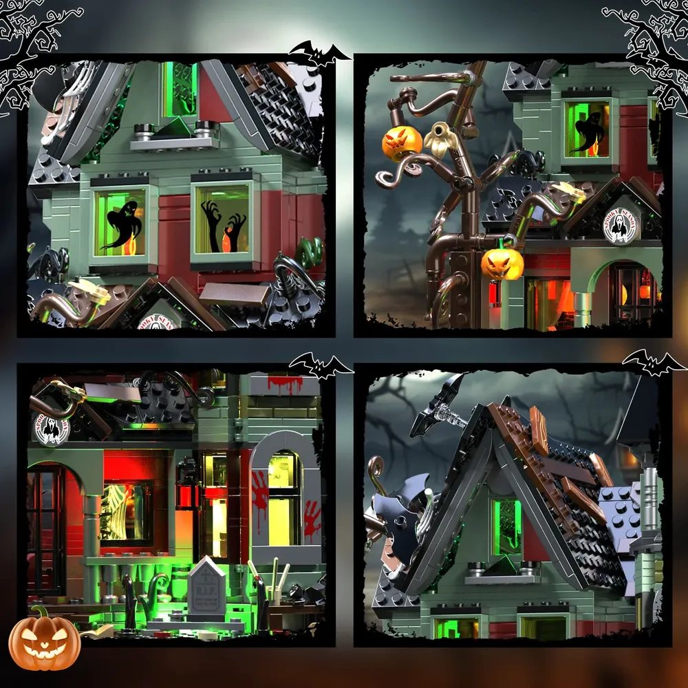 Haunted House Building Set with Lights, Halloween Mansion Building Toy for Adults