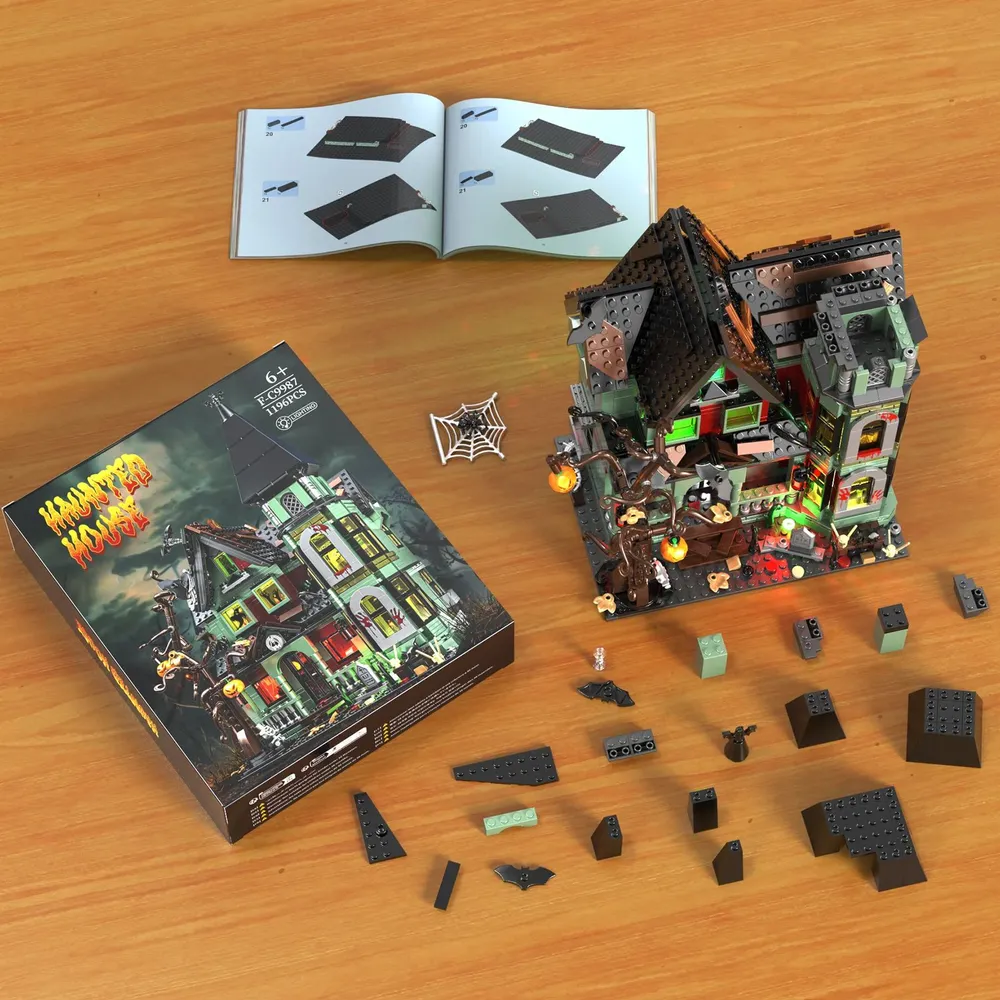 Haunted House Building Set with Lights, Halloween Mansion Building Toy for Adults