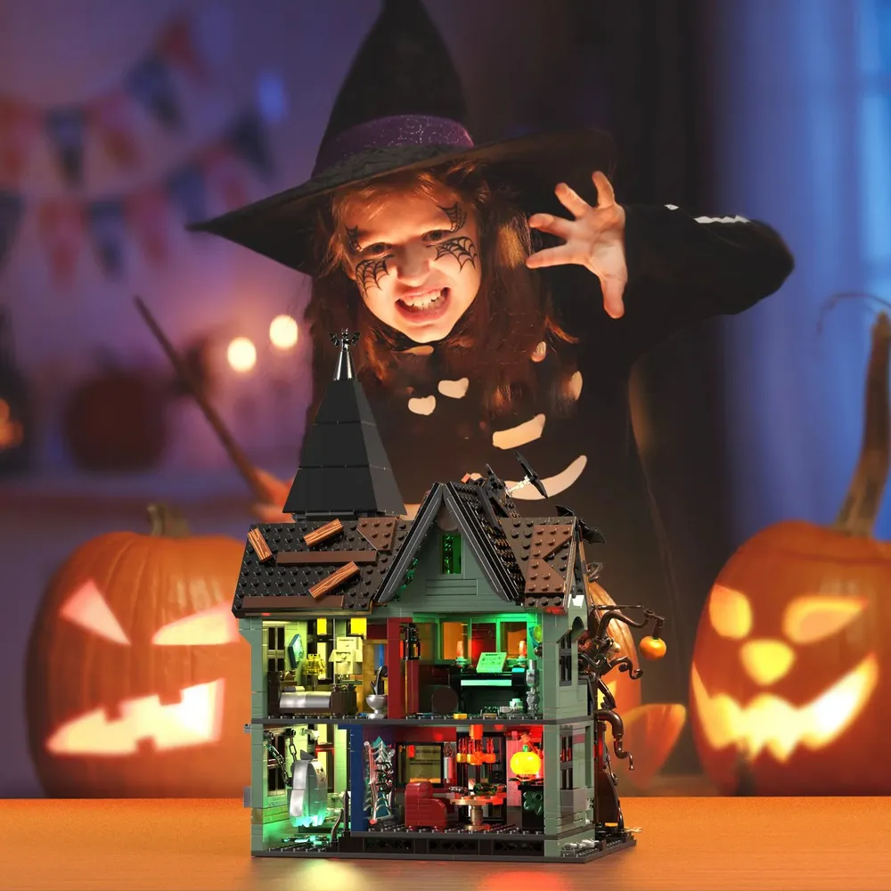 Haunted House Building Set with Lights, Halloween Mansion Building Toy for Adults